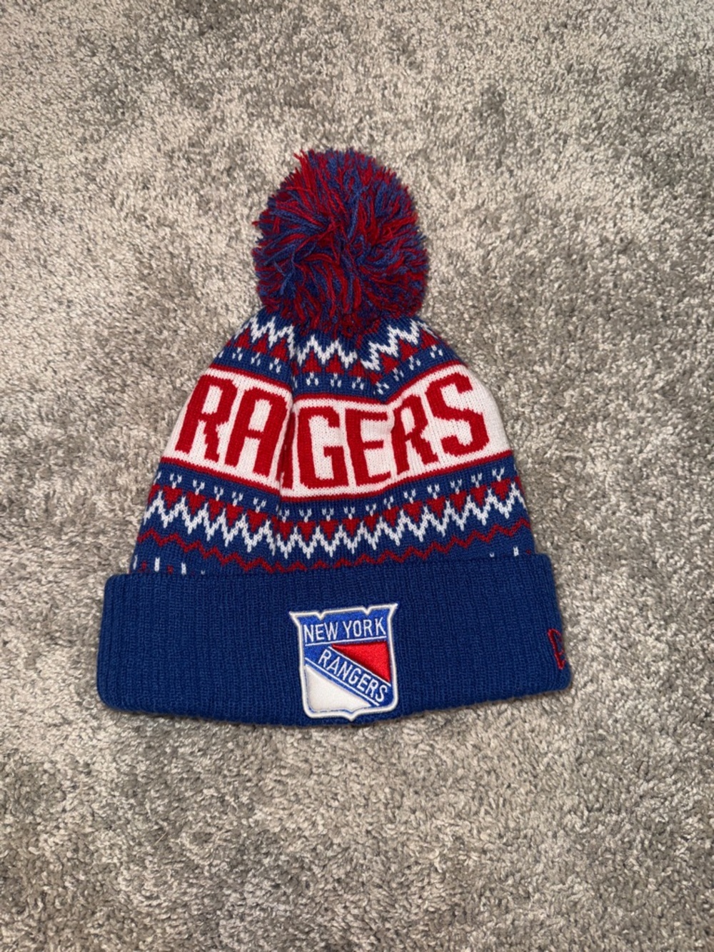 New York Rangers Pom Beanie Hat - Blue Red White